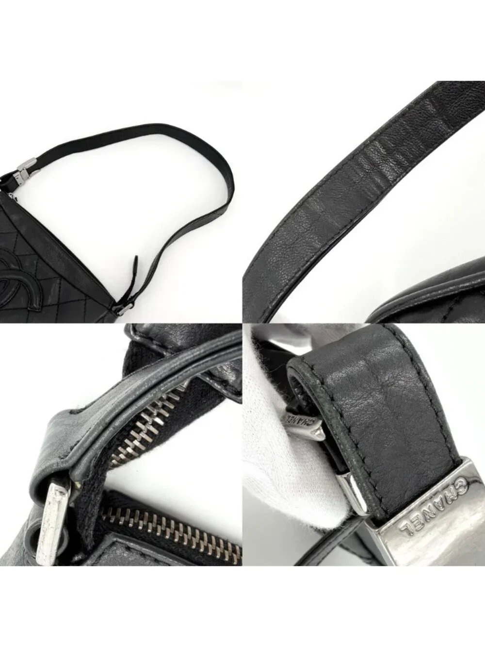 Chanel Shoulder Bag CC Logo Quilted Leather Black Silver